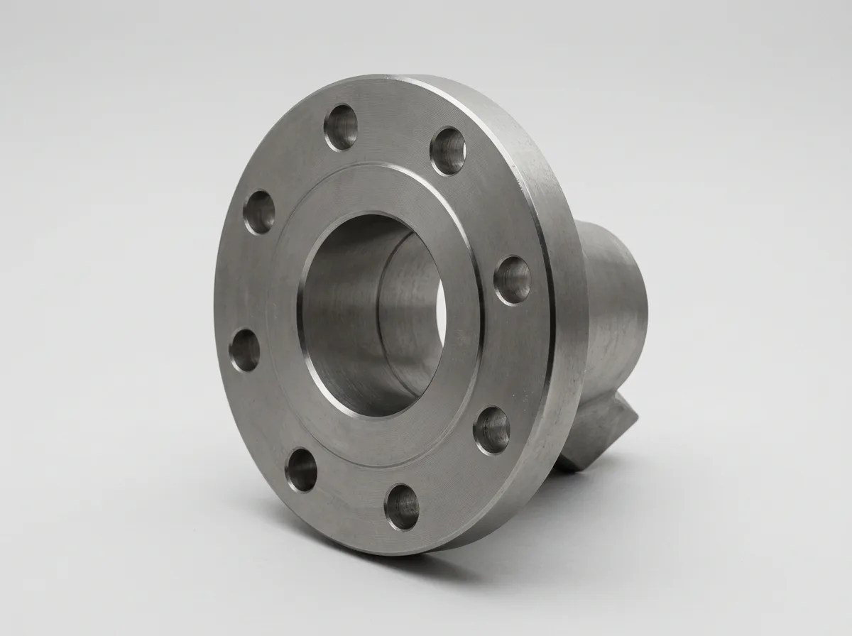 Illustration of a forged carbon-steel flat face flange, on a light grey background