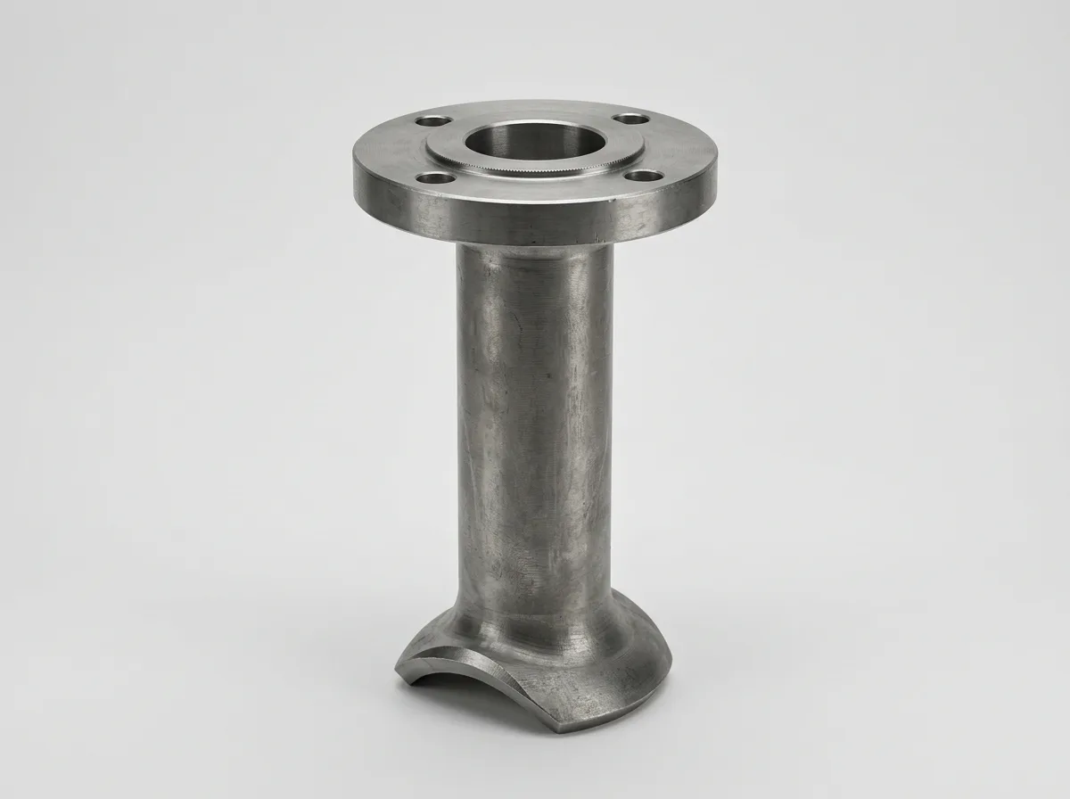 Illustration of a forged carbon-steel nipoflange, on a light grey background